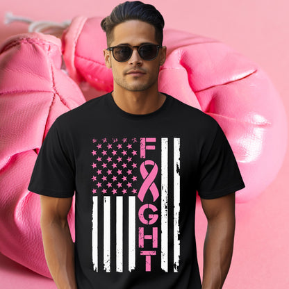 “Fight” American Flag Breast Cancer Awareness T-Shirt - Stay Up Pray Up