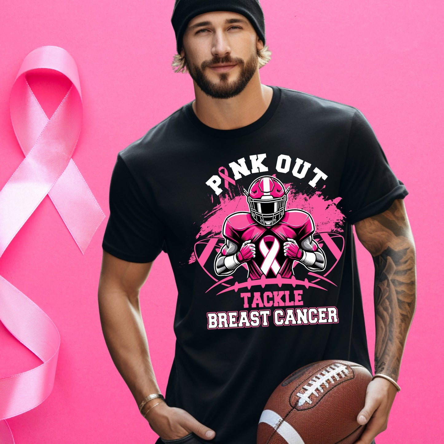 “Pink Out – Tackle Breast Cancer” Football Awareness T-Shirt - Stay Up Pray Up