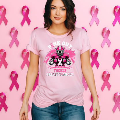 “Pink Out – Tackle Breast Cancer” Football Awareness T-Shirt - Stay Up Pray Up