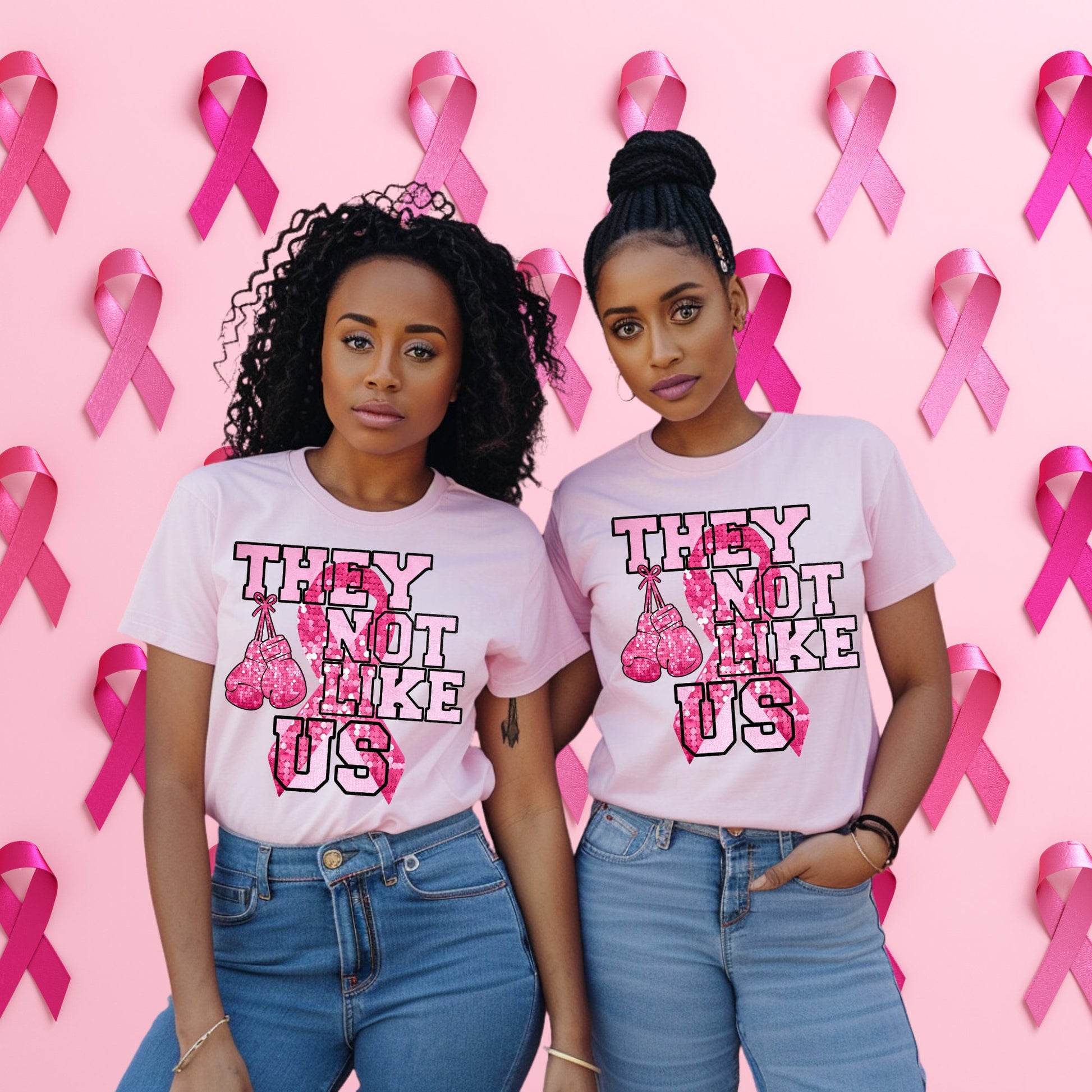 “They Not Like Us” Breast Cancer Awareness T-Shirt - Stay Up Pray Up