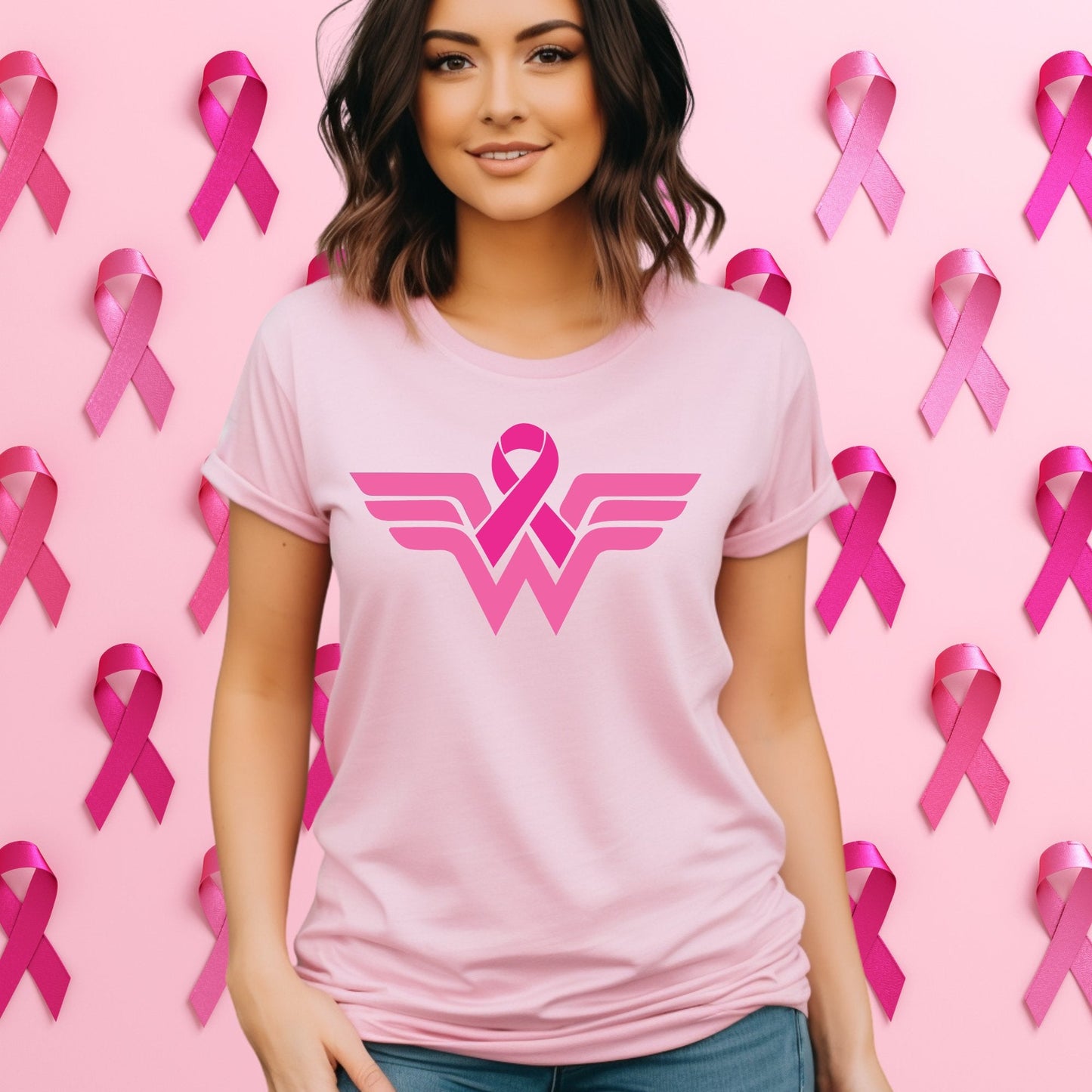 “Wonder Woman” Breast Cancer Awareness T-Shirt - Stay Up Pray Up